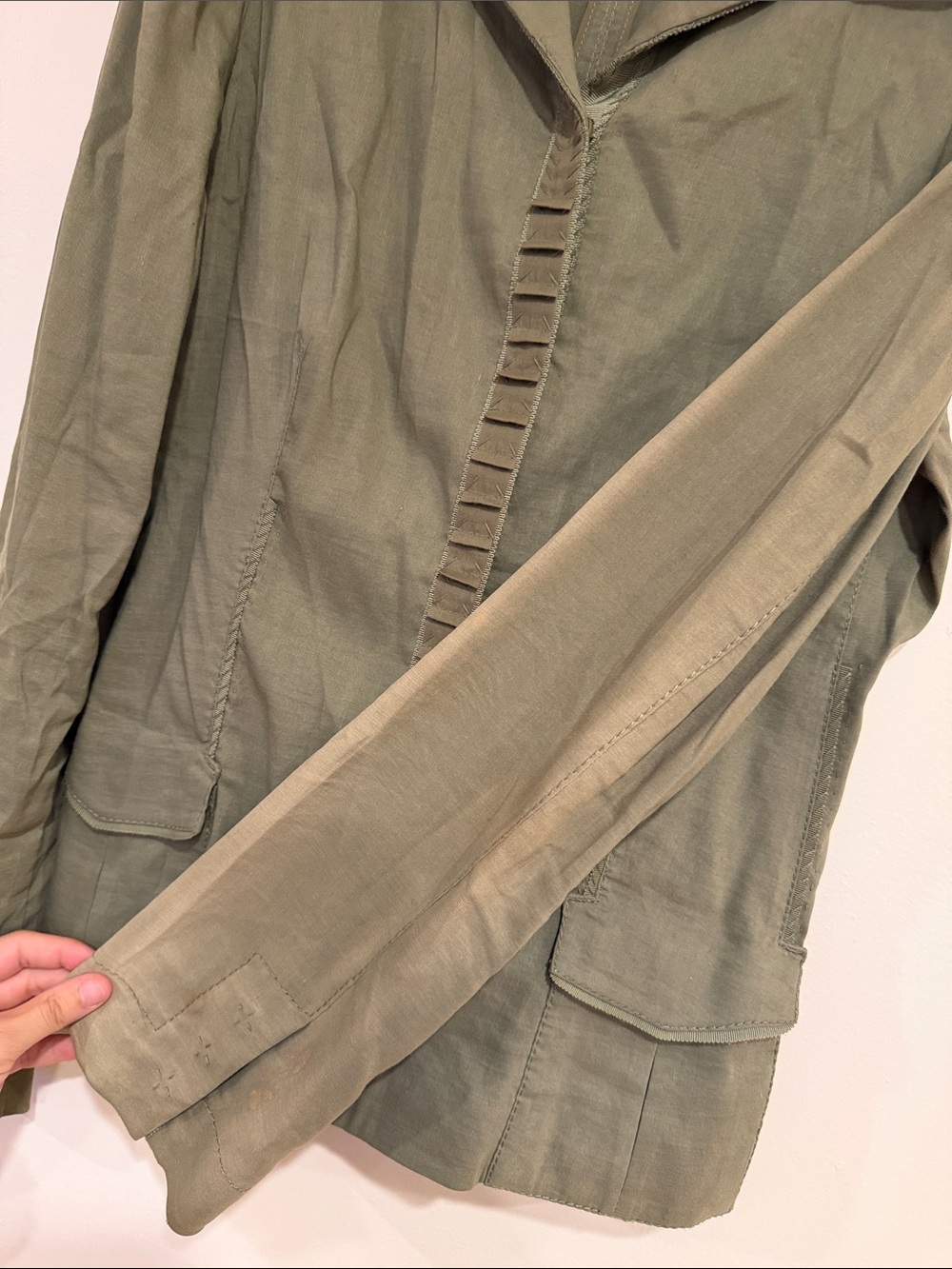 Elie Tahari linen blend khaki green belted utility jacket - Picture 10 of 10